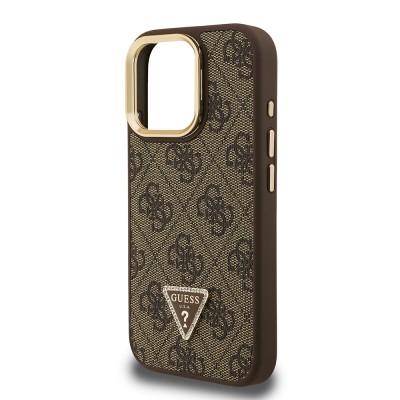 Apple iPhone 16 Pro Case Guess Original Licensed PU Leather Stone Triangle Logo 4G Patterned Camera Stand Cover - 23