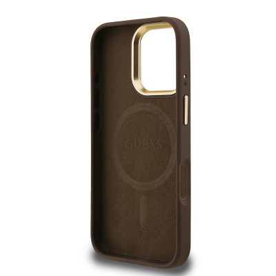 Apple iPhone 16 Pro Case Guess Original Licensed PU Leather Stone Triangle Logo 4G Patterned Camera Stand Cover - 24
