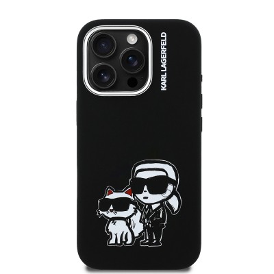 Apple iPhone 16 Pro Case Karl Lagerfeld Original Licensed Karl & Choupette Sketch Logo Silicone Cover - 4