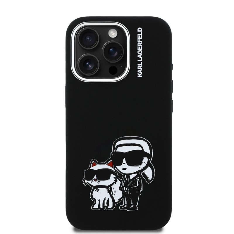 Apple iPhone 16 Pro Case Karl Lagerfeld Original Licensed Karl & Choupette Sketch Logo Silicone Cover - 4