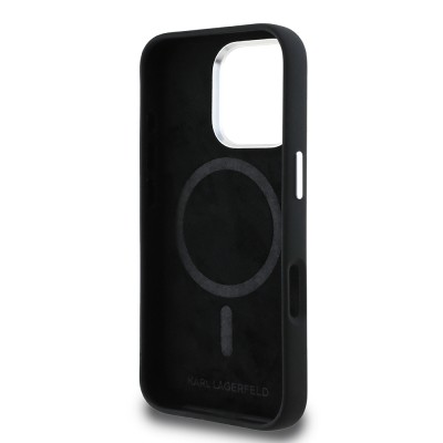 Apple iPhone 16 Pro Case Karl Lagerfeld Original Licensed Karl & Choupette Sketch Logo Silicone Cover - 8