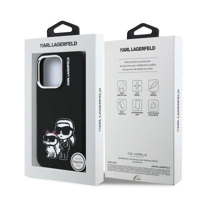 Apple iPhone 16 Pro Case Karl Lagerfeld Original Licensed Karl & Choupette Sketch Logo Silicone Cover - 9