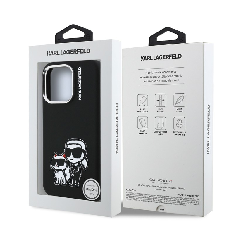 Apple iPhone 16 Pro Case Karl Lagerfeld Original Licensed Karl & Choupette Sketch Logo Silicone Cover - 9
