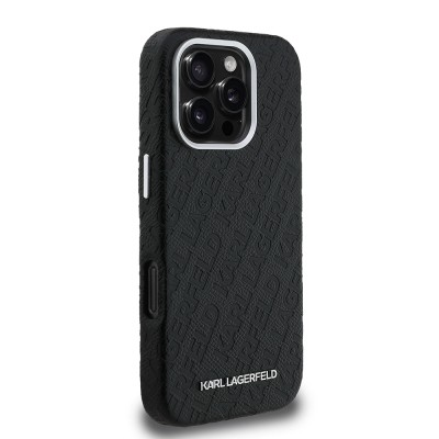 Apple iPhone 16 Pro Case Karl Lagerfeld Original Licensed PU Leather Stamped Metal Letter Logo Cover - 5