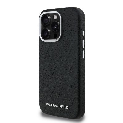 Apple iPhone 16 Pro Case Karl Lagerfeld Original Licensed PU Leather Stamped Metal Letter Logo Cover - 4