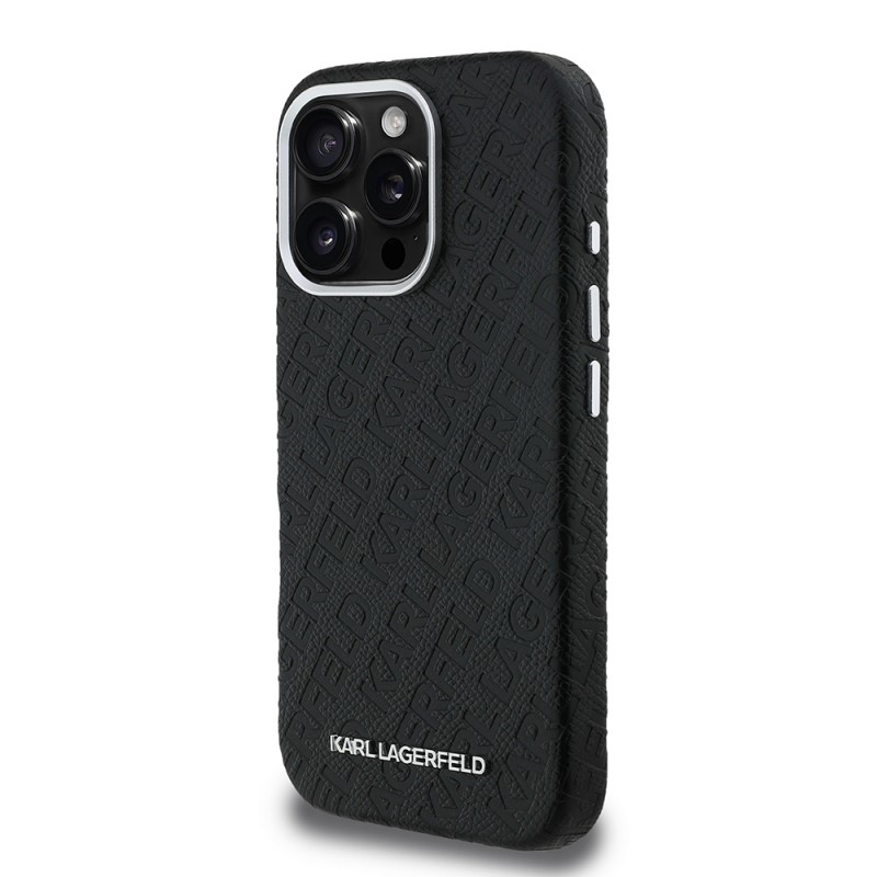 Apple iPhone 16 Pro Case Karl Lagerfeld Original Licensed PU Leather Stamped Metal Letter Logo Cover - 4