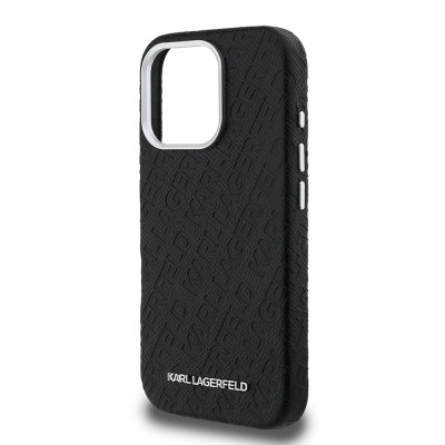 Apple iPhone 16 Pro Case Karl Lagerfeld Original Licensed PU Leather Stamped Metal Letter Logo Cover - 7