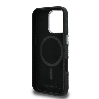 Apple iPhone 16 Pro Case Karl Lagerfeld Original Licensed PU Leather Stamped Metal Letter Logo Cover - 8