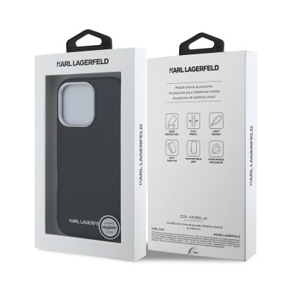Apple iPhone 16 Pro Case Karl Lagerfeld Original Licensed PU Leather Stamped Metal Letter Logo Cover - 9