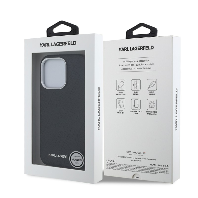 Apple iPhone 16 Pro Case Karl Lagerfeld Original Licensed PU Leather Stamped Metal Letter Logo Cover - 9