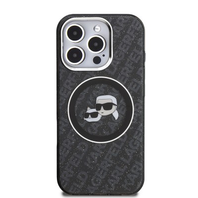 Apple iPhone 16 Pro Case Karl Lagerfeld Original Licensed Shining Glitter Karl & Choupette Heads Cover - 4