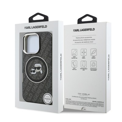 Apple iPhone 16 Pro Case Karl Lagerfeld Original Licensed Shining Glitter Karl & Choupette Heads Cover - 9