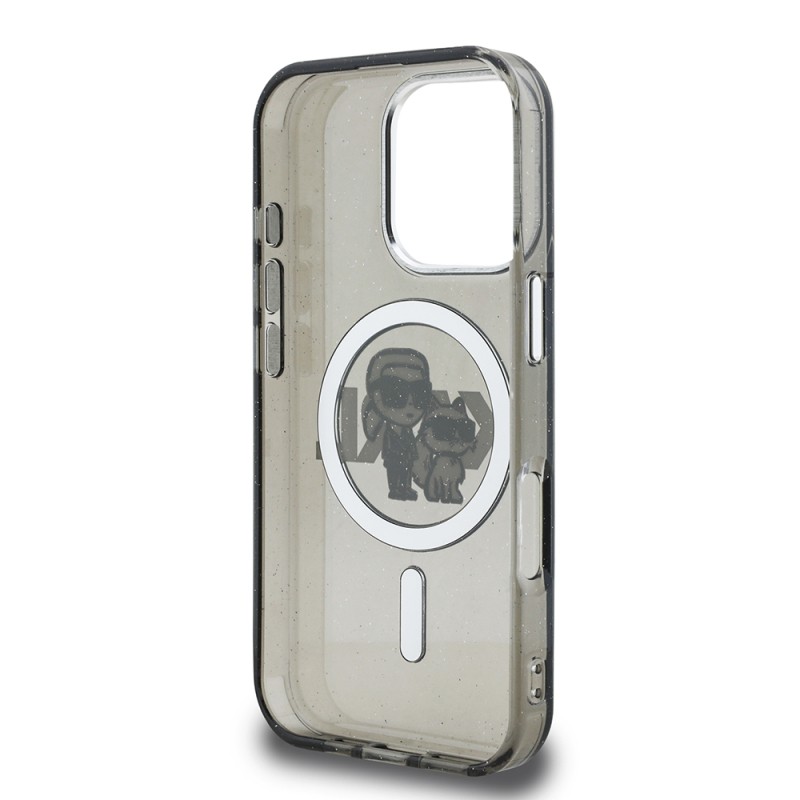Apple iPhone 16 Pro Case Karl Lagerfeld Original Licensed Shining Glitter Karl & Choupette Sketch Logo Cover - 8