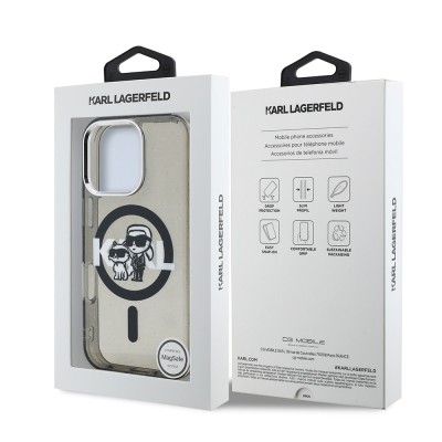 Apple iPhone 16 Pro Case Karl Lagerfeld Original Licensed Shining Glitter Karl & Choupette Sketch Logo Cover - 9