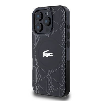 Apple iPhone 16 Pro Case Lacoste Original Licensed Magsafe Charging Feature Silver Crocodile Logo Monogram Cover - 5