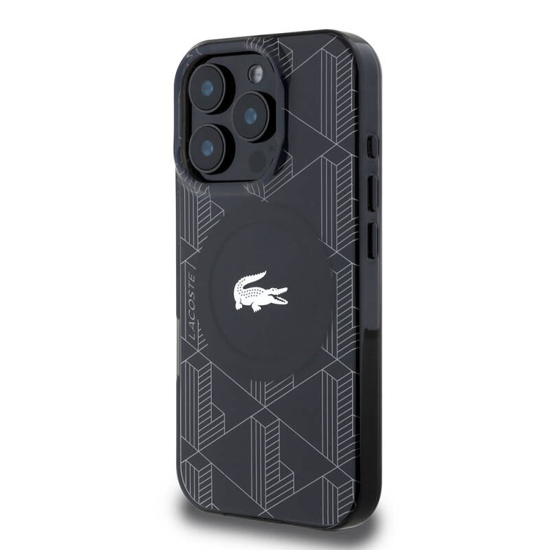 Apple iPhone 16 Pro Case Lacoste Original Licensed Magsafe Charging Feature Silver Crocodile Logo Monogram Cover - 5