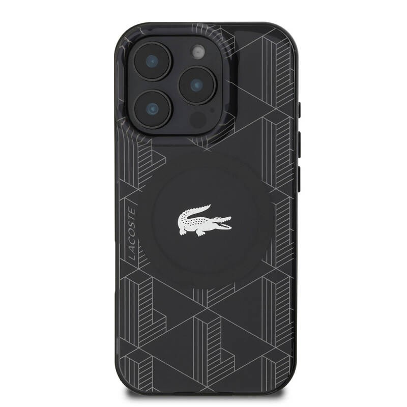 Apple iPhone 16 Pro Case Lacoste Original Licensed Magsafe Charging Feature Silver Crocodile Logo Monogram Cover - 6