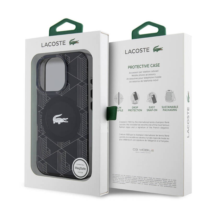 Apple iPhone 16 Pro Case Lacoste Original Licensed Magsafe Charging Feature Silver Crocodile Logo Monogram Cover - 11