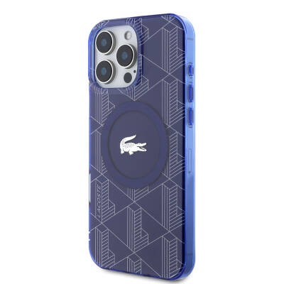 Apple iPhone 16 Pro Case Lacoste Original Licensed Magsafe Charging Feature Silver Crocodile Logo Monogram Cover - 13