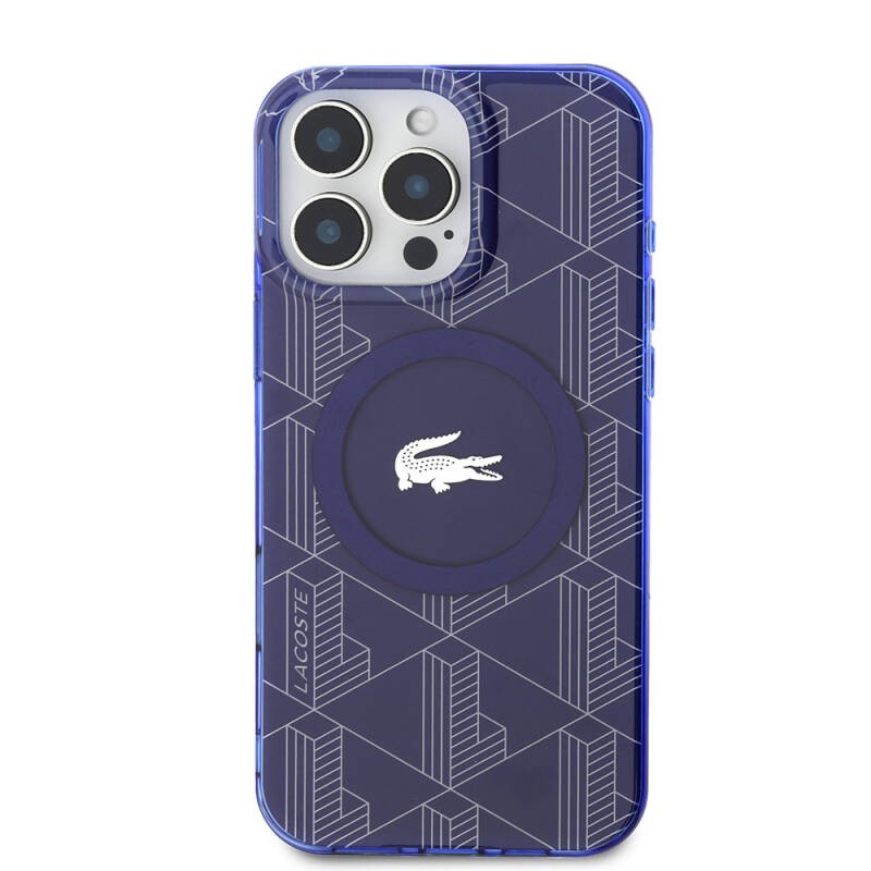 Apple iPhone 16 Pro Case Lacoste Original Licensed Magsafe Charging Feature Silver Crocodile Logo Monogram Cover - 14