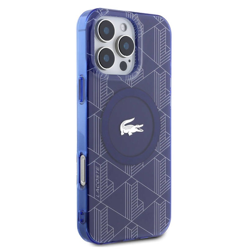 Apple iPhone 16 Pro Case Lacoste Original Licensed Magsafe Charging Feature Silver Crocodile Logo Monogram Cover - 15