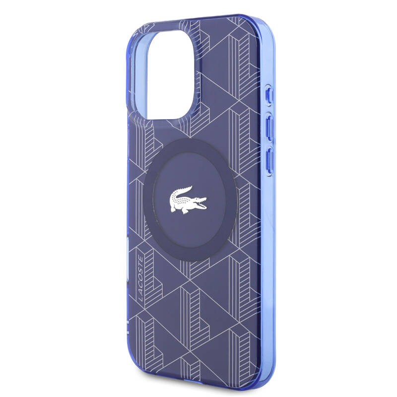 Apple iPhone 16 Pro Case Lacoste Original Licensed Magsafe Charging Feature Silver Crocodile Logo Monogram Cover - 17