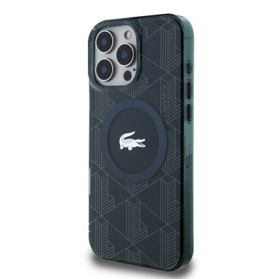 Apple iPhone 16 Pro Case Lacoste Original Licensed Magsafe Charging Feature Silver Crocodile Logo Monogram Cover - 20