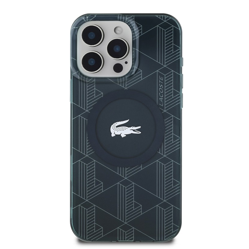 Apple iPhone 16 Pro Case Lacoste Original Licensed Magsafe Charging Feature Silver Crocodile Logo Monogram Cover - 21