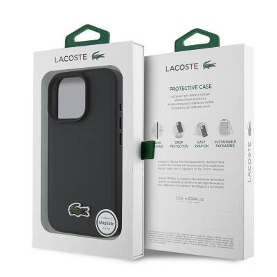 Apple iPhone 16 Pro Case Lacoste Original Licensed PU Pique Pattern Back Cover with Iconic Crocodile Woven Logo - 33