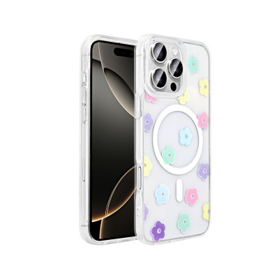 Apple iPhone 16 Pro Case M-Safe Charging Transparent Zore Folk Hard Cover - 6