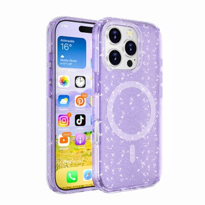 Apple iPhone 16 Pro Case Magsafe Charging Feature Shining Glitter Transparent Colored Zore Allstar Cover - 5