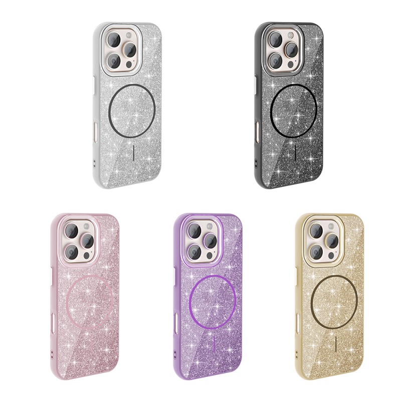 Apple iPhone 16 Pro Case Magsafe Charging Feature Shining Glitter Zore Okso Cover - 5