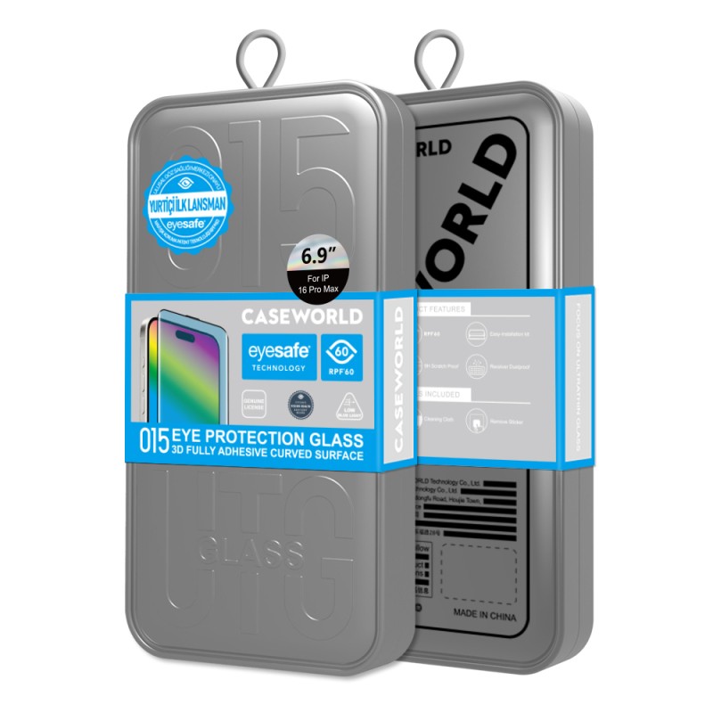 Apple iPhone 16 Pro CaseWorld 3D Eyesafe Mavi Işık Teknolojili 0.15mm Temperli Cam Ekran Koruyucu + Uygulama Aparatı - 7