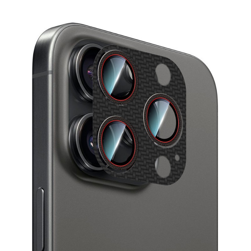 Apple iPhone 16 Pro CaseWorld Carbon Fiber Series Anti Reflective Ultra Clear Full Camera Lens Protector - 1