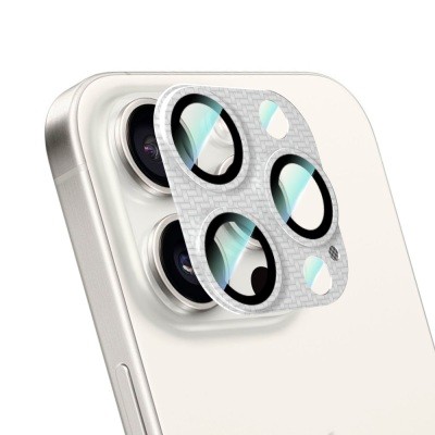 Apple iPhone 16 Pro CaseWorld Carbon Fiber Series Anti Reflective Ultra Clear Full Camera Lens Protector Silver