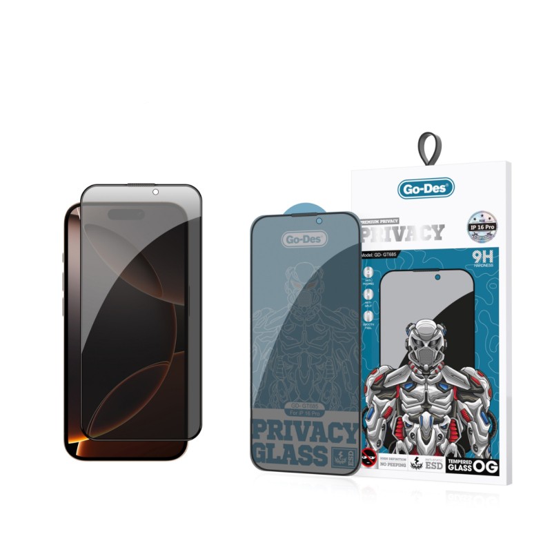 Apple iPhone 16 Pro Go Des 9D Full Cover Privacy Tempered Glass Screen Protector - 2