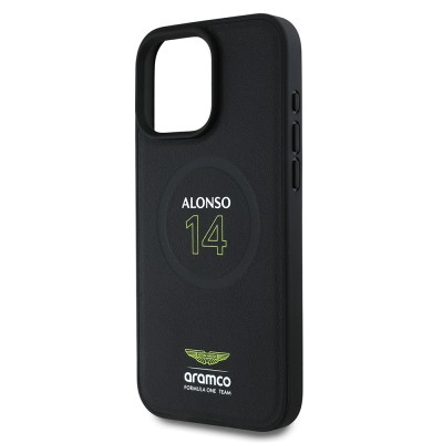 Apple iPhone 16 Pro Kılıf Aston Martin Orjinal Lisanslı M-safe Şarj Özellikli PU Deri Alonso 14 Baskılı Kapak - 7