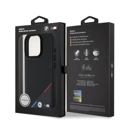 Apple iPhone 16 Pro Kılıf BMW Orjinal Lisanslı M-safe Şarj Özellikli M Logolu Üç Çizgili Delikli Deri Kapak - 9
