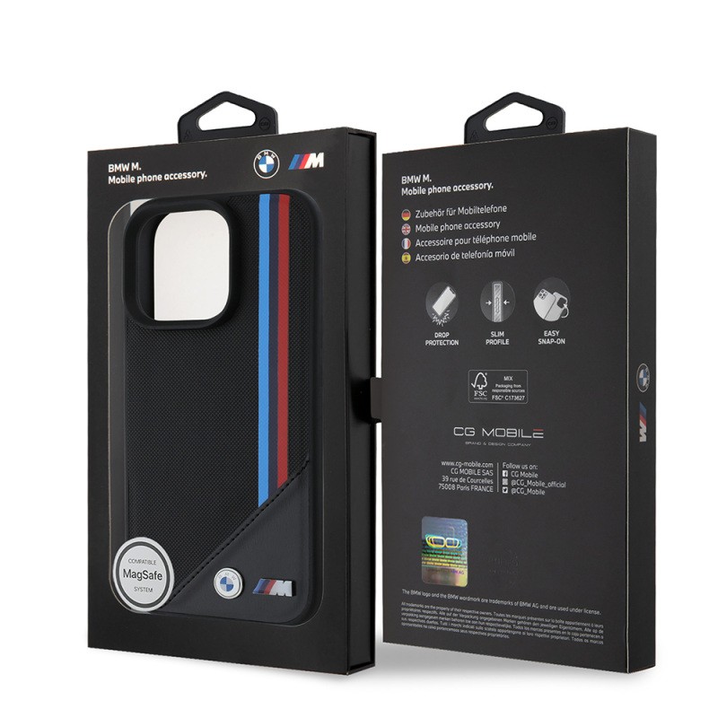 Apple iPhone 16 Pro Kılıf BMW Orjinal Lisanslı M-safe Şarj Özellikli M Logolu Üç Çizgili Dikiş Detaylı Meshed Tricolor Stripes Kapak - 3