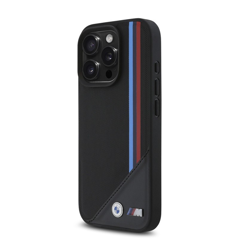 Apple iPhone 16 Pro Kılıf BMW Orjinal Lisanslı M-safe Şarj Özellikli M Logolu Üç Çizgili Dikiş Detaylı Meshed Tricolor Stripes Kapak - 4