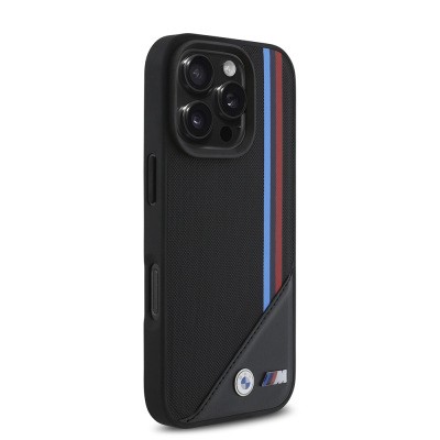 Apple iPhone 16 Pro Kılıf BMW Orjinal Lisanslı M-safe Şarj Özellikli M Logolu Üç Çizgili Dikiş Detaylı Meshed Tricolor Stripes Kapak - 6