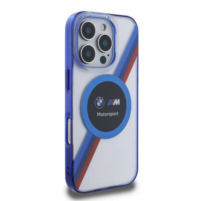 Apple iPhone 16 Pro Kılıf BMW Orjinal Lisanslı M-safe Şarj Özellikli M Logolu Üç Renk Çizgili Motorsport Circle Kapak - 5