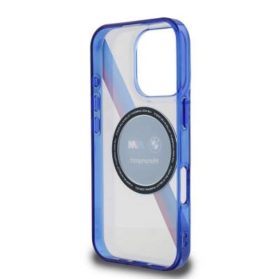 Apple iPhone 16 Pro Kılıf BMW Orjinal Lisanslı M-safe Şarj Özellikli M Logolu Üç Renk Çizgili Motorsport Circle Kapak - 8