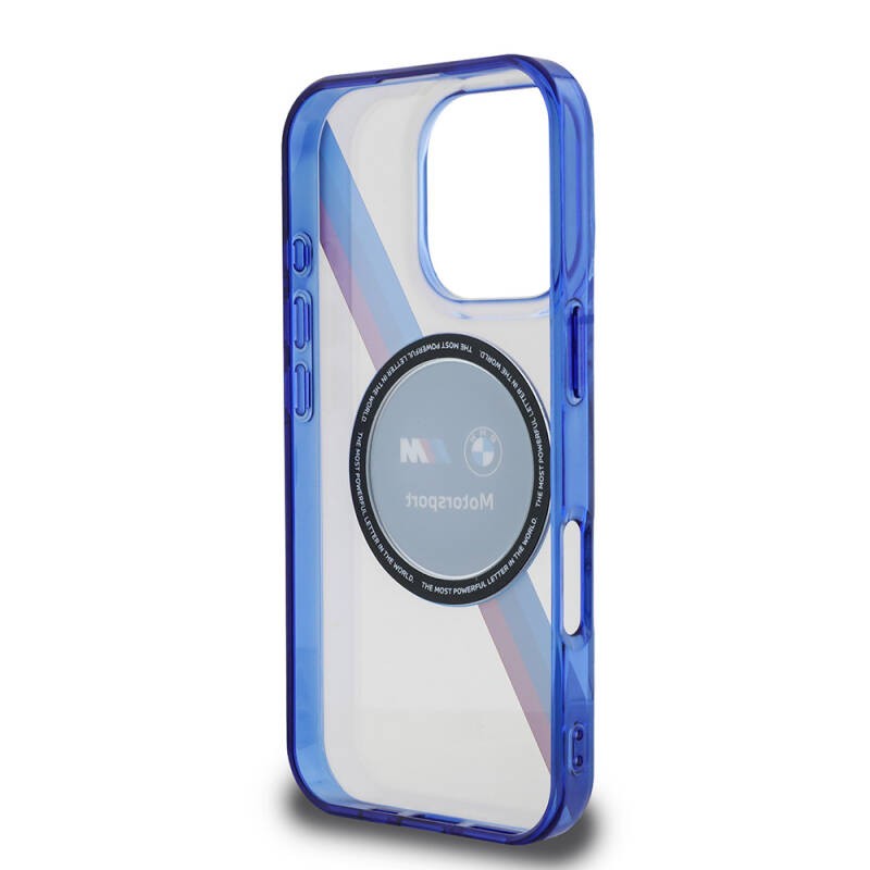 Apple iPhone 16 Pro Kılıf BMW Orjinal Lisanslı M-safe Şarj Özellikli M Logolu Üç Renk Çizgili Motorsport Circle Kapak - 8
