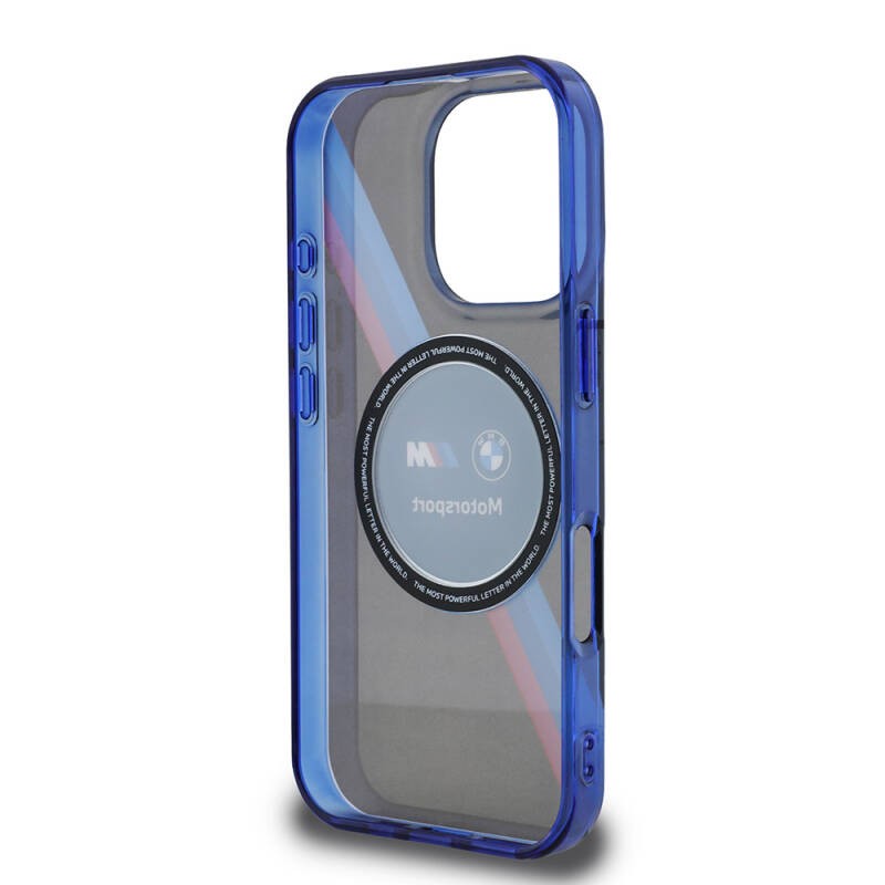 Apple iPhone 16 Pro Kılıf BMW Orjinal Lisanslı M-safe Şarj Özellikli M Logolu Üç Renk Çizgili Motorsport Circle Kapak - 26