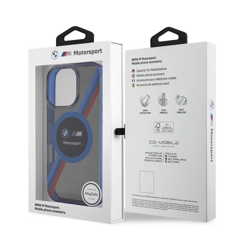 Apple iPhone 16 Pro Kılıf BMW Orjinal Lisanslı M-safe Şarj Özellikli M Logolu Üç Renk Çizgili Motorsport Circle Kapak - 27
