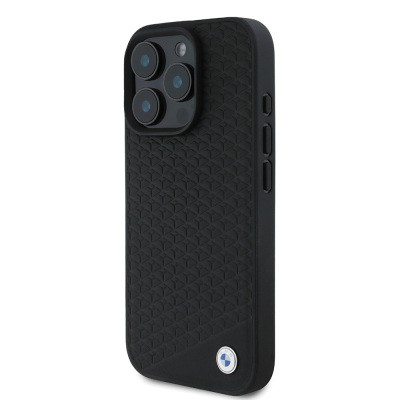 Apple iPhone 16 Pro Kılıf BMW Orjinal Lisanslı M-safe Şarj Özellikli Metal Logolu Dokulu Diamond Deri Kapak - 3