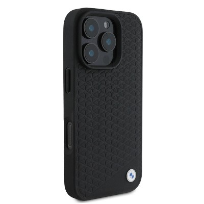 Apple iPhone 16 Pro Kılıf BMW Orjinal Lisanslı M-safe Şarj Özellikli Metal Logolu Dokulu Diamond Deri Kapak - 5