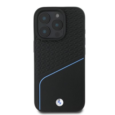Apple iPhone 16 Pro Kılıf BMW Orjinal Lisanslı M-safe Şarj Özellikli Metal Logolu Dokulu ve Çizgili Deri Kapak - 5