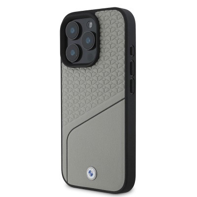 Apple iPhone 16 Pro Kılıf BMW Orjinal Lisanslı M-safe Şarj Özellikli Metal Logolu Dokulu ve Çizgili Deri Kapak - 16